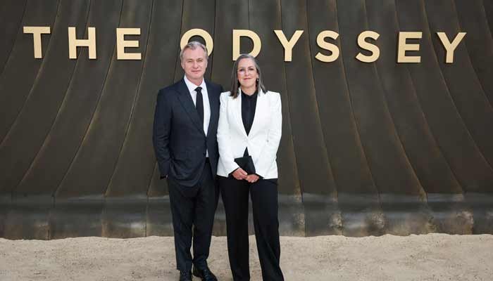 Director Christopher Nolan and producer Emma Thomas attend the The Odyssey world premiere in London, Britain, July 6, 2026.— Reuters